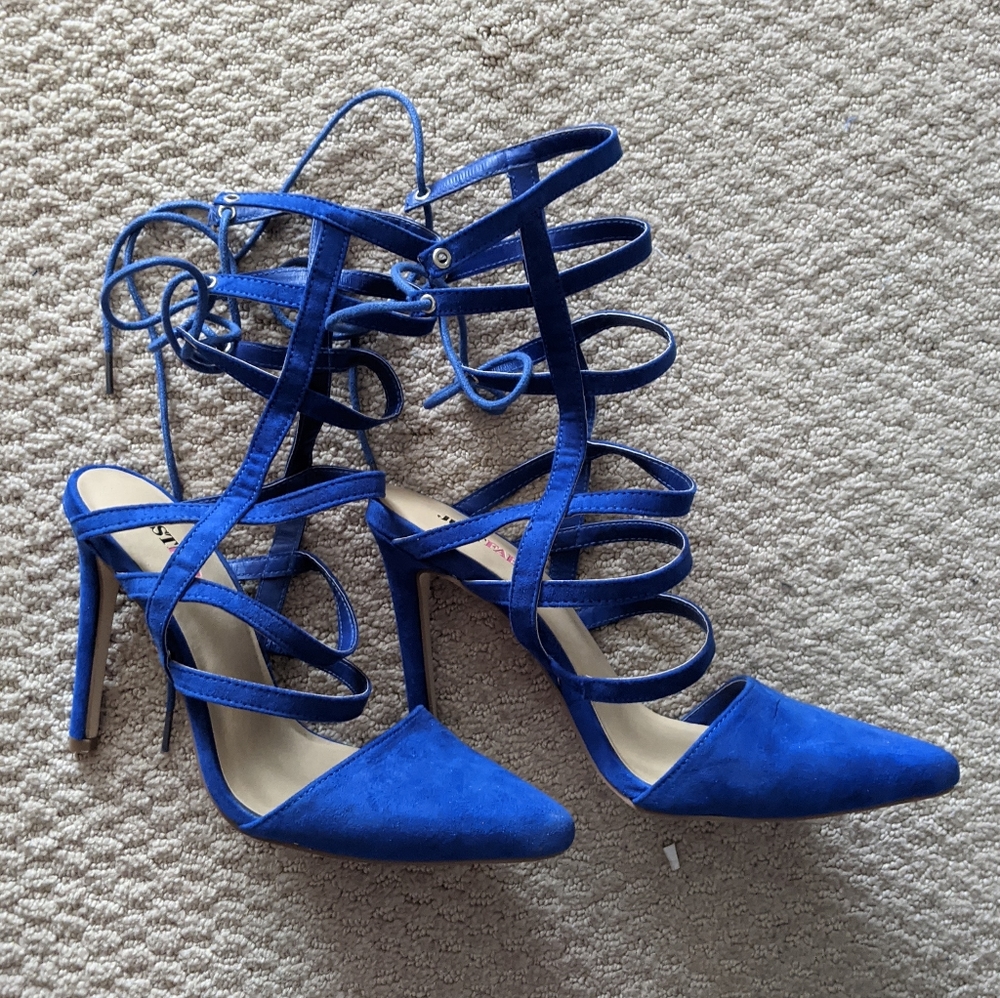 Justfab blue lace up heels